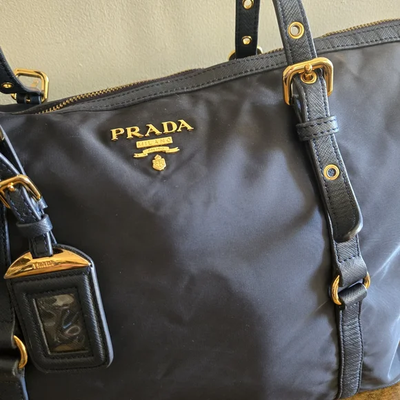 Prada Navy Blue Nylon Tote Bag with Gold Hardware - Picture 4 of 11